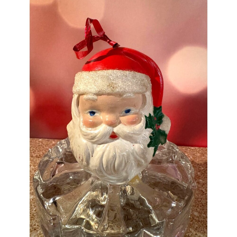 Vintage‎ 1980 Santa Head Ornament – Glitter Trim, Hand-Painted Details 🎅✨